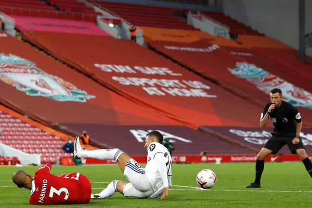 Fabinho earns his team a penalty. Pic: Getty