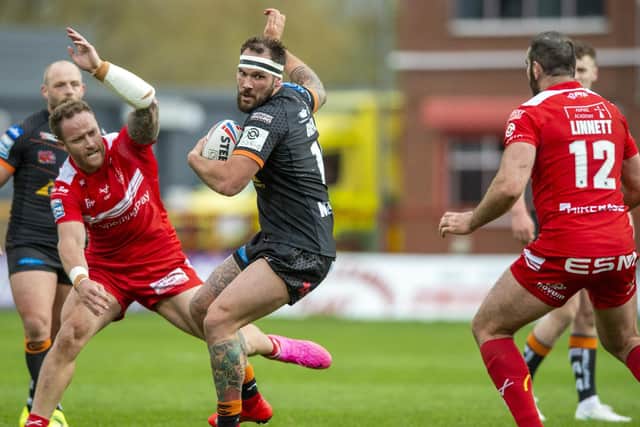 George Griffin on the ball for Tigers during their extra-time win at Hull KR in the Challenge Cup. Picture by Bruce Rollinson.