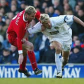 Leeds United played out a 2-2 draw with Liverpool in February 2004. (Photo by Bryn Lennon/Getty Images)