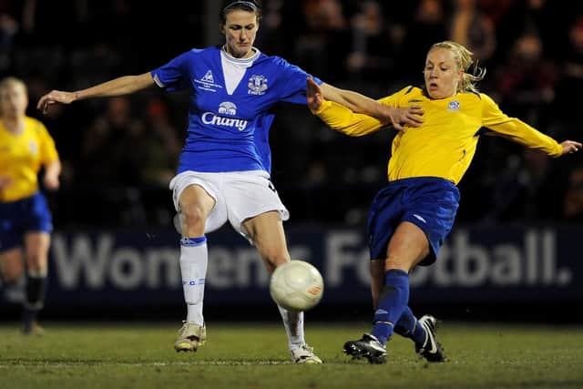 Jill Scott battles Katie Holtham in the 2010 league cup final. Pic: Getty