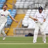 GOT HIM: Yorkshire's Ben Coad celebrates tacking the wicket of Warwickshire's Sam Hain at headingley on Sunday. Picture by Paul Currie/SWpix.com