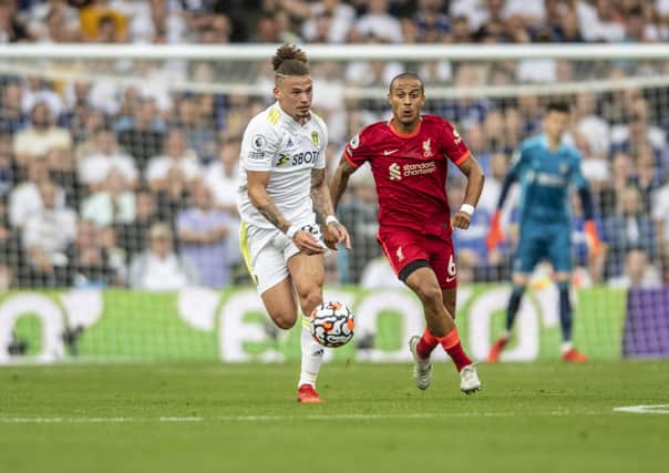 Plus point: Kalvin Phillips was a positive driver for Leeds United in defeat to Liverpool at Elland Road on Sunday. Picture: Tony Johnson/JPIMedia.