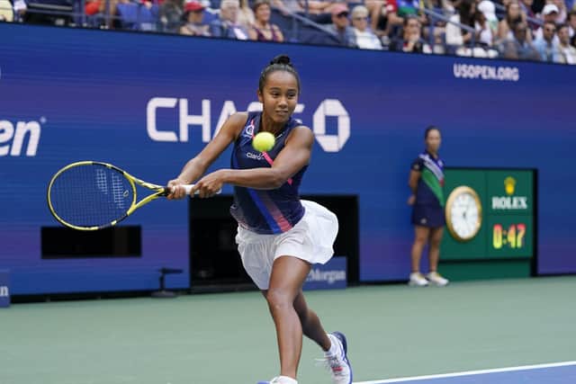 Leylah Fernandez returns a shot to Emma Raducanu during the women's singles final of the US Open n New York Picture: AP/Elise Amendola