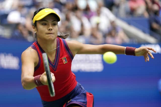 Emma Raducanu in action during the women's singles final on day twelve of the US Open. PIC: PA