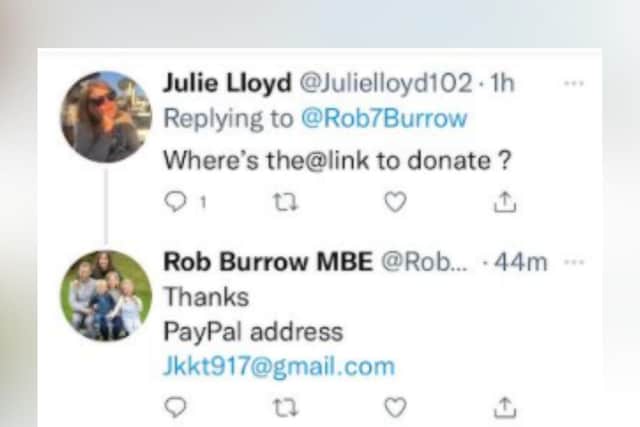 The fake Twitter account asking for money