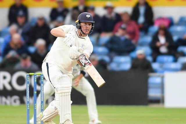 Yorkshire's Gary Ballance drives the ball back down the ground against Warwickshire at Headingley on day two Picture by Will Palmer/SWpix.com