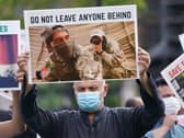 Former Afghan interpreters and veterans hold a demonstration in Parliament Square, London, calling for support and protection for Afghan interpreters and their families. Picture date: Wednesday August 18, 2021 (photo: PA).