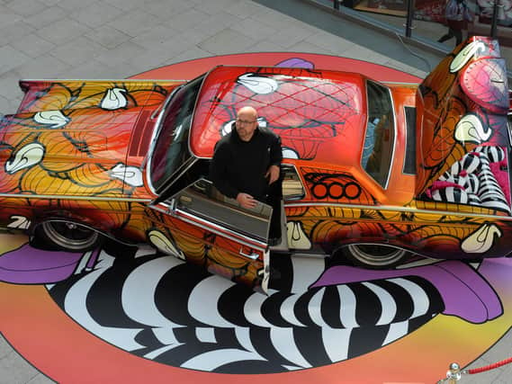 Matt Heap from Motoburo with the art car in Trinity Leeds.

Picture : Jonathan Gawthorpe