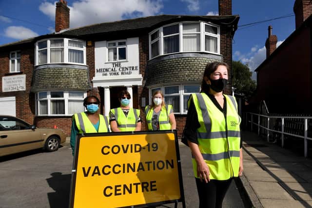 Feature on The Medical Centre, Seacroft, Leeds..Marshalls are pictured outside the centre.16th September 2021..