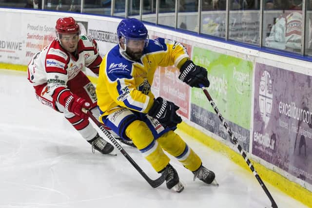 BACK IN THE GAME: Leeds Knights' defenceman Sam Zajac, pictured in action during the team's first warm-up game in Swindon. Picture courtesy of Kat Medcroft/Wildcats Media.