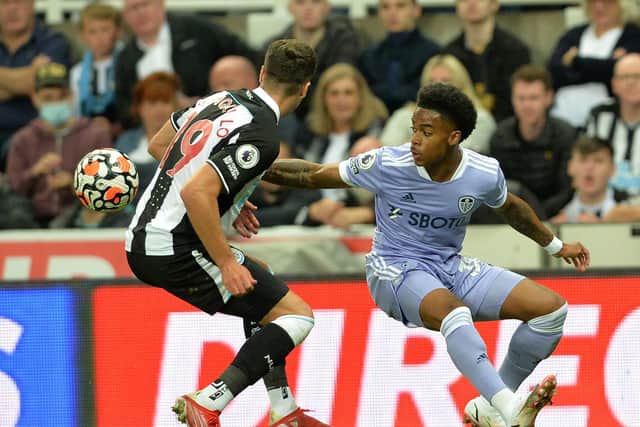 PREMIER LEAGUE DEBUT: For Leeds United's 19-year-old Dutch winger Crysencio Summerville, right, in Friday night's 1-1 against Newcastle United at St James' Park. Picture by Bruce Rolinson.