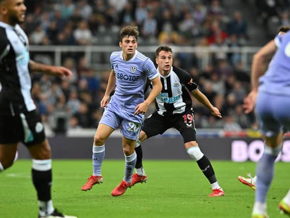 FULL DEBUT: For Leeds United winger Dan James, centre, in Friday night's 1-1 draw against Newcastle United at St James' Park. Photo by Bruce Rollinson.