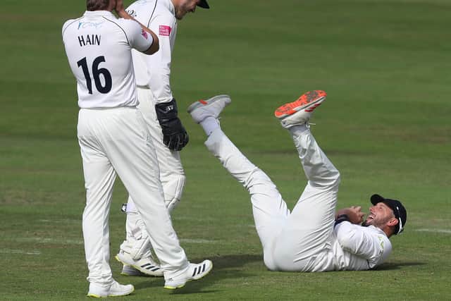 HOLD ON: Warwickshire's Tim Bresnan, right, celebrates catching out Yorkshire's Jordan Thompson at Headingley last week. Picture: George Wood/Getty Images
