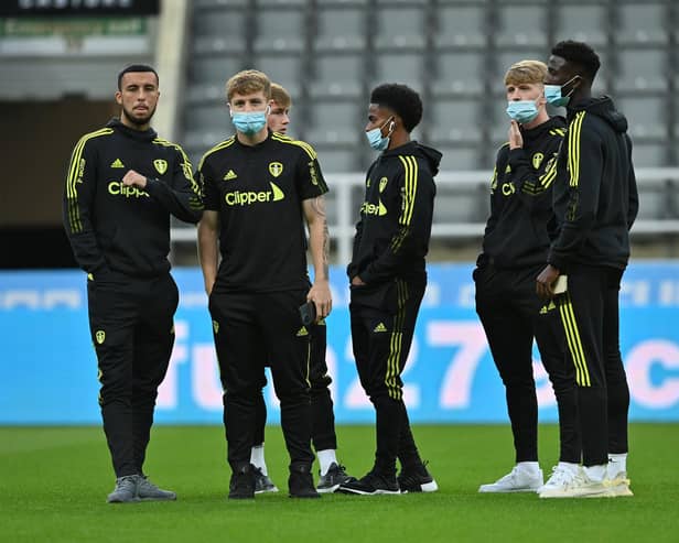 THE YOUNG GUNS: The youngsters on the Leeds United bench at Newcastle United. Picture by Bruce Rollinson.