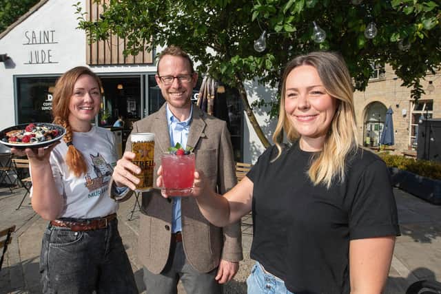 Pictured, from left, at Saint Jude's are Cassie Rogerson, John Gaunt and Alex Rogerson.