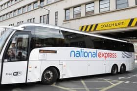 Library image of National Express coach. Stagecoach has confirmed talks over a potential all-share takeover by rival National Express in a move that would bring together two of the UK’s biggest transport groups.
