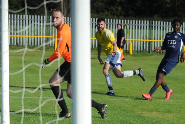 Loz Power scores for Horsforth St Margarets in Saturday's West Yorkshire League Premier encounter with Whitkirk Wanderers. Picture: Steve Riding.