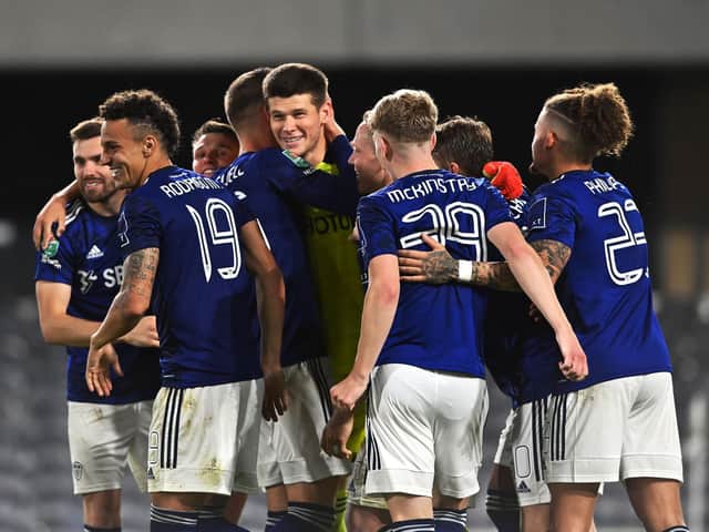 PENALTY HERO - Illan Meslier's penalty save put Leeds United in the fourth round of the Carabao Cup, with a 6-5 shootout win at Fulham. Pic: Bruce Rollinson