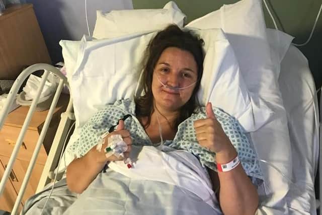 Sarah Cardwell after surgery to fix fluid leaks on the brain.