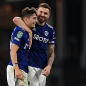 DREAM DAY: For Leeds United winger Dan James, left, pictured with captain for the night Stuart Dallas after victory on penalties against Carabao Cup hosts Fulham at Craven Cottage. Picture by Bruce Rollinson.