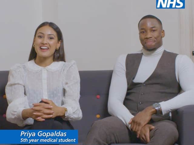 Love Island star and fifth-year medical student Priya Gopaldas with Dr Emeka Okorocha, of BBC3's Junior Doctors: Blood, Sweat And Tears fame. PIC: PA