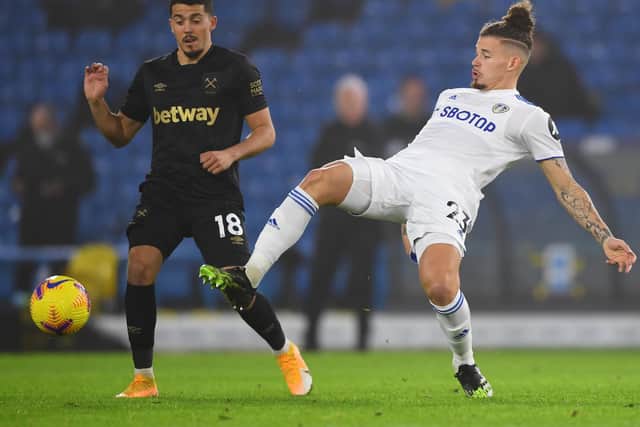Kalvin Phillips challenges Pablo Fornals. Pic: Gareth Copley/Getty