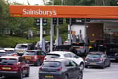 Queues outside Sainsbury's Petrol Station in Colton (photo: PA).
