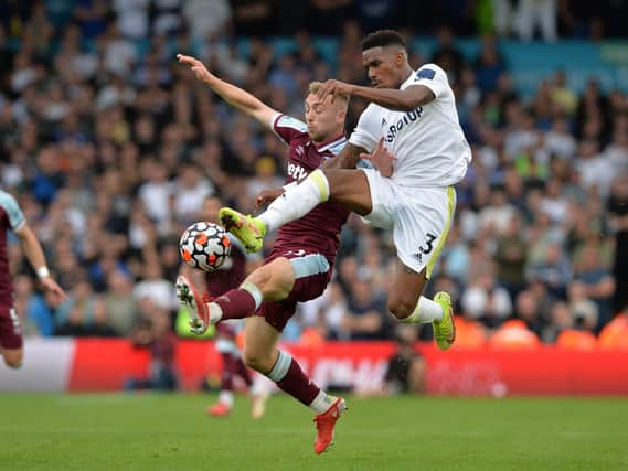 RISK TAKERS - Left-back Junior Firpo led a Leeds United attack down the right wing at one stage against West Ham United. Pic: Bruce Rollinson