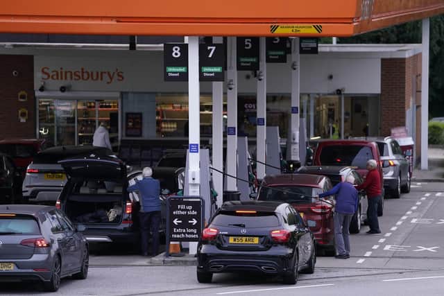 Queues at the petrol station in Colton, near Leeds