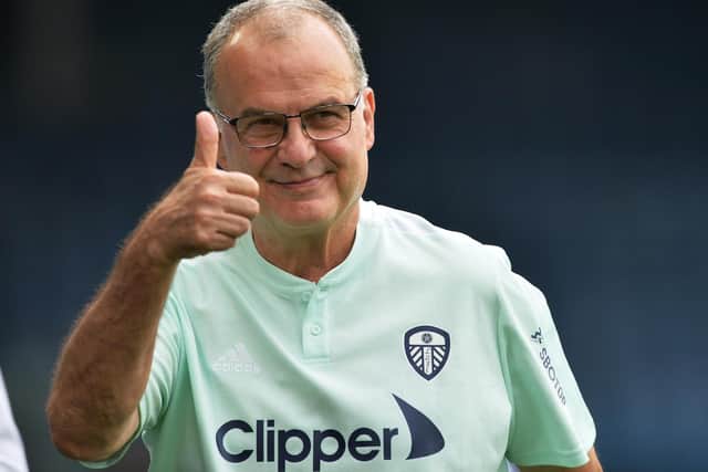THUMBS UP: From Leeds United head coach Marcelo Bielsa at Elland Road ahead of Saturday's clash against West Ham. Picture by Bruce Rollinson.
