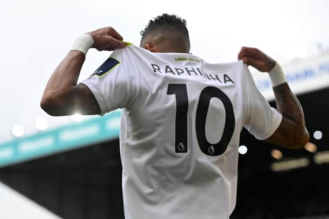 Raphinha celebrates his goal against West Ham. Picture: Bruce Rollinson.