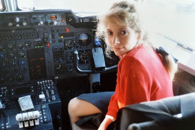 Susie Campbell pictured while working as an air stewardess in the 1980s.