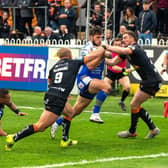 Tom Briscoe scores for Rhinos in this season's win at Castleford. Picture by Bruce Rollinson.