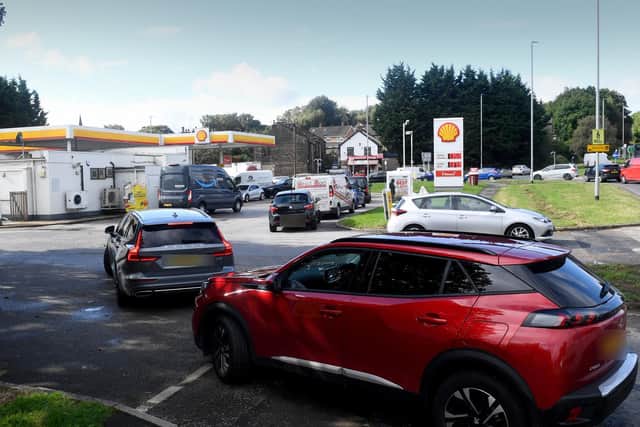 Motorists waiting to fill up at the Shell garage on the Ring Road near Horsforth.