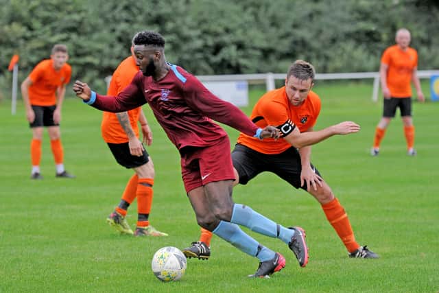 Daniel Omosebi of East End Park on the turn against Otley Town. Picture: Steve Riding.