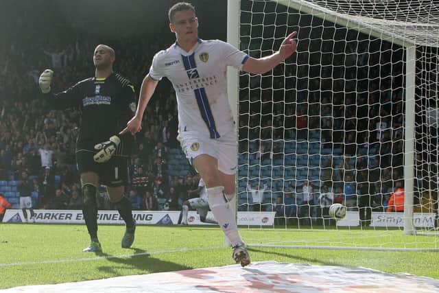 Matt Smith celebrates scoring against Birmingham City at Elland Road in October 2013. He bagged a brace in a 4-0 win. PIC: Varley Picture Agency
