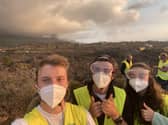 Ben Ireland, left, and fellow interns of GeoTenerife with front row seats to the erupting Cumbre Viejo.