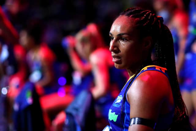 STAYING ON:
Vicki Oyesola will be staying at Leeds Rhinos for the 2022 Vitality Netball Superleague season. Picture: Chloe Knott/Getty Images.