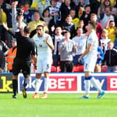 OFF: Leeds United defender Giuseppe Bellusci is given his marching orders after conceding a penalty in the 4-1 loss at Watford of August 2015. Picture by Tony Johnson.