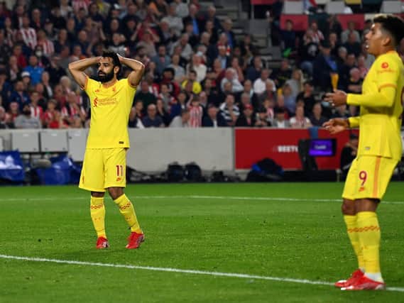 TOPPLED: Liverpool star Mo Salah, left, is down to second in the Sky Sports Premier League Power Rankings behind Leeds United ace Raphinha. Photo by GLYN KIRK/AFP via Getty Images.