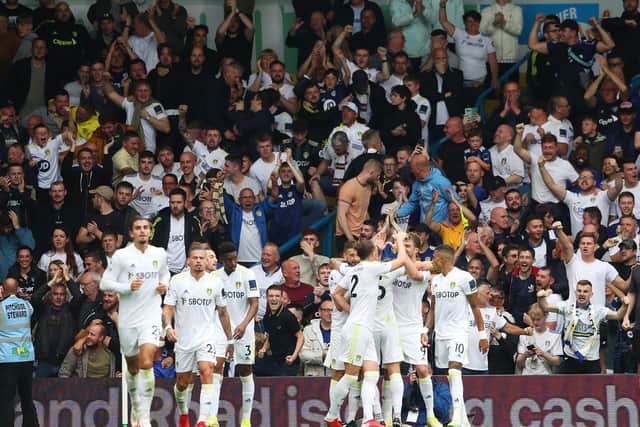 Leeds United celebrate at Elland Road. Pic: Jan Kruger/ Getty