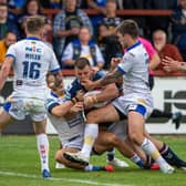 Joe Arundel scores the decisive try on Trinity's win over Leeds this season. Picture by Bruce Rollinson.