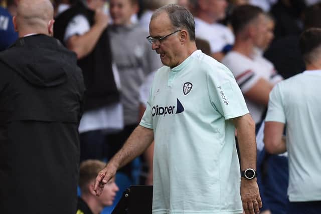 STILL SEARCHING: Leeds United head coach Marcelo Bielsa, above, after his side's wait for a first Premier League win of the new season went on after last weekend's defeat at home to West Ham. Photo by OLI SCARFF/AFP via Getty Images.