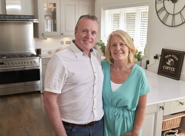 Jo and Andrew Cochrane who were inspired to buy Bellway after their son bought from the housebuilder.