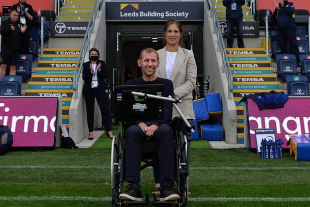Rob Burrow and wife Lindsey at the Leeds Rhinos v Huddersfield Giants game in August.
 Picture: Jonathan Gawthorpe.