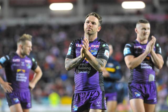 Thanks: Leeds Rhinos full-back and try scorer Richie Myler applauds the fans after the play-off semi-final defeat against St Helens. Picture: Steve Riding