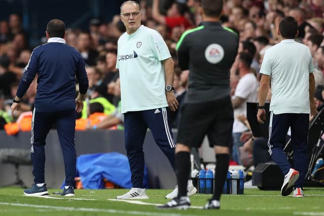 UNWAVERED: Leeds United head coach Marcelo Bielsa, centre, during last weekend's 2-1 defeat to West Ham United at Elland Road. Photo by George Wood/Getty Images.