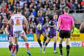 Robert Lui in action during his final game for Leeds Rhinos against St Helens on Friday. Picture: Steve Riding.