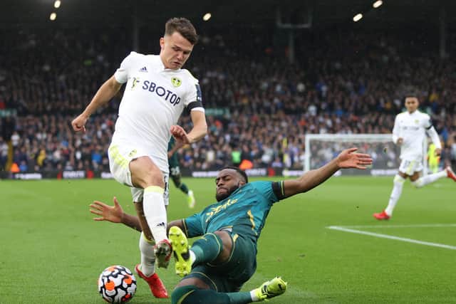 ON THE CHARGE: Leeds United's Jamie Shackleton storms forward as Watford's Danny Rose looks to tackle the Whites right back in Saturday's clash at Elland Road. Photo by Alex Pantling/Getty Images.