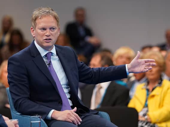 Transport Secretary Grant Shapps speaking at the Conservative Party Conference in Manchester. (PA)